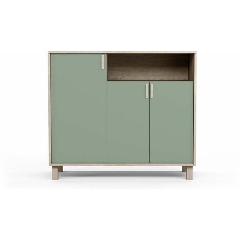 Recibidor zapatero 3 puertas Modelo 520 acabado roble claro/verde. 88 cm (alto) x 100 cm (ancho) x 37 cm (prof.)