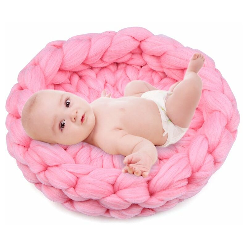 

Recien nacido Photogragh Props Baby Photogragh Mat Manta tejida a mano 15,7 pulgadas de diametro Alfombras de punto suaves y comodas para bebes,Rosado