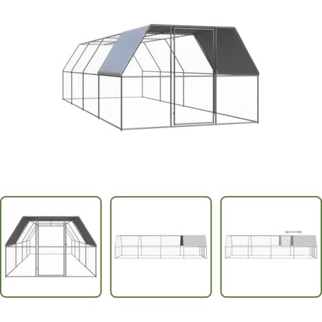 Recinto esterno -  Pollaio per Esterni 3x8x2 m in Acciaio Zincato