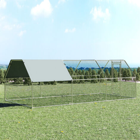 Recinto Gabbia per Galline in Metallo Galvanizzato Impermeabile, Pollaio con Porta e Copertura Oxford, 280x570x195cm