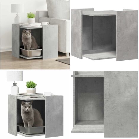 Recinto Lettiera Gatti Grigio Cemento 53x53x51 cm in Truciolato - Lettiera recintata - Cuccia per gatti