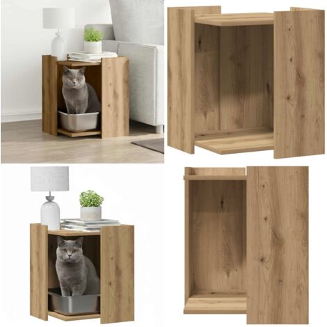Recinto Lettiera Rovere Artigianale 42x42x51 cm in Truciolato - Recinto per gatti - Lettiera in truciolato