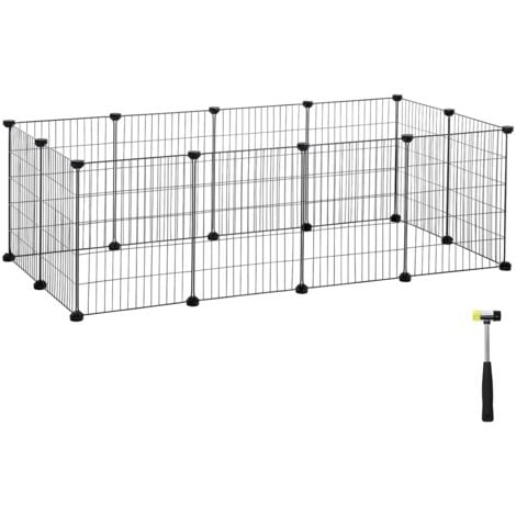 Recinto per Animali di Piccola Taglia, Recinzione Personalizzabile per Criceti, Conigli, Rete in Metello, Include Martelletto e Fascette, per Uso Interno, Nero