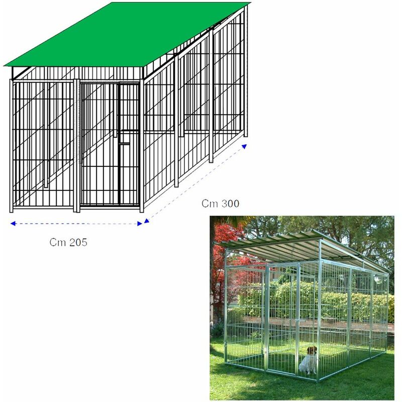 Box per cani con copertura recinto in rete con zincatura elettrolitica dimensioni 300 x 200 x h 180 cm