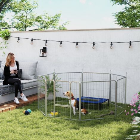 Recinto per cani 80x80x150cm con porta trasportabile cinturino regolabile acciaio argento uso domestico