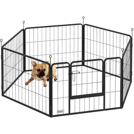 Recinto per Cani a 6 Pannelli Modulabili da 80x1,5x60A cm con Porta di Ingresso in Acciaio Nero