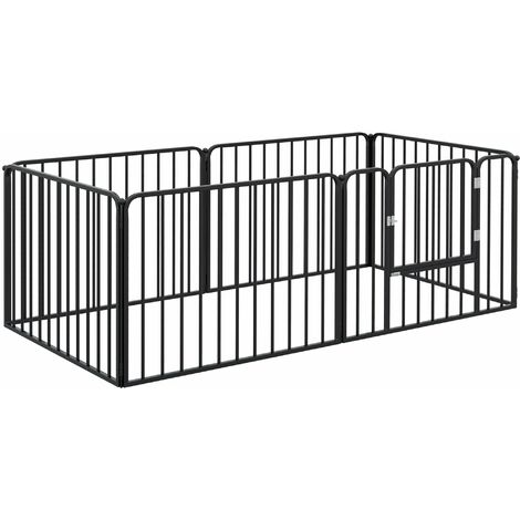 Recinto per Cani a 6 Pannelli Modulabili da Interno ed Esterno 164x83x60 cm in Acciaio Nero