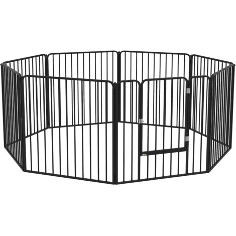 Recinto per Cani a 8 Pannelli Modulabili 164x164x60 cm da Interno ed Esterno in Acciaio Nero