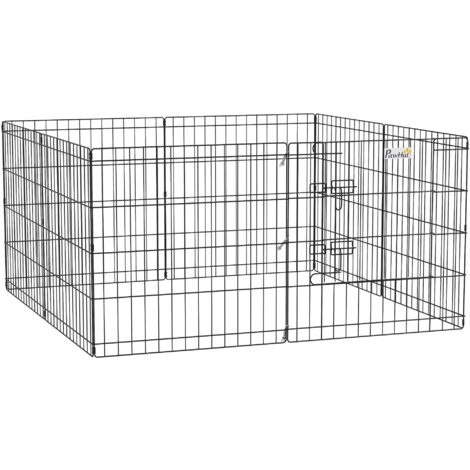 Recinto per Cani da Esterno e Interno con 8 Pannelli a Rete e Porta 61x61 cm  Nero