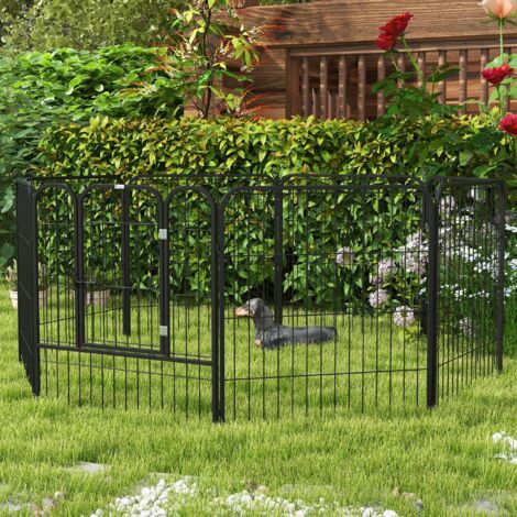 Recinto per Cani di Media Taglia a 8 Pannelli Modulabili da 80x1.5x80 cm, Box per Cani e Cuccioli Pieghevole con Porta in Acciaio con 8 Picchetti, Nero