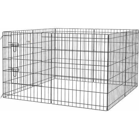 Recinto per Cani e Cuccioli Box per Animali da 8 Pezzi 76 x 61 cm  in Filo di Ferro Nero