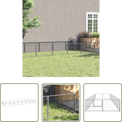 Recinto per cani -  Gabbia per Cani Argento 16 m² in Acciaio