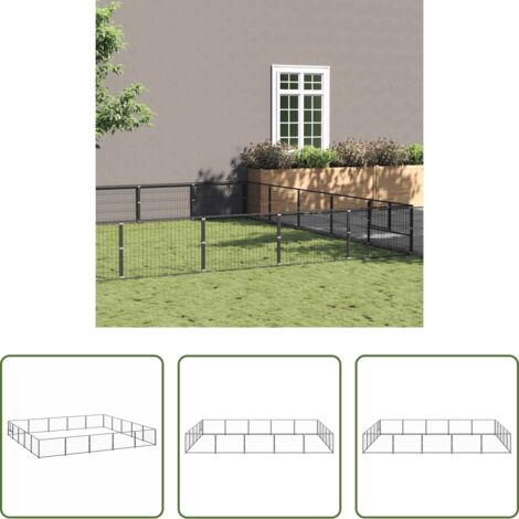 Recinto per cani -  Gabbia per Cani Nera 25 m² in Acciaio