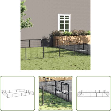 Recinto per cani -  Gabbia per Cani Nera 30 m² in Acciaio