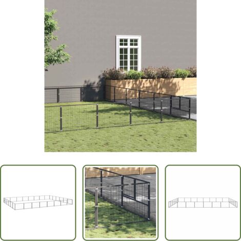 Recinto per cani -  Gabbia per Cani Nera 48 m² in Acciaio