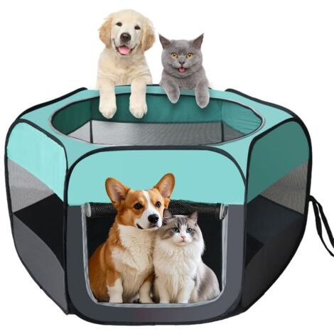 Recinto per Cuccioli, Recinto per Animali Pieghevole 110x110x60 cm, Recinto per Gatti Portatile, Recinto per Gatti con Tasca Portaoggetti, per Cani, Piccoli Animali, Interno ed Esterno (Blu Menta)