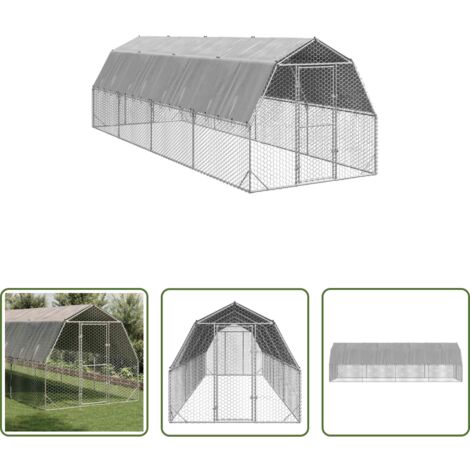 Recinto per galline -  Recinto per Polli con Tetto 2,5x8x2,25 m in Acciaio Zincato