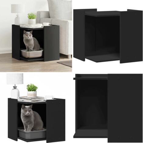 Recinto per Lettiera per Gatti Nero 53x53x51 cm in Truciolato - Lettiera per gatti - Cuccia per gatti