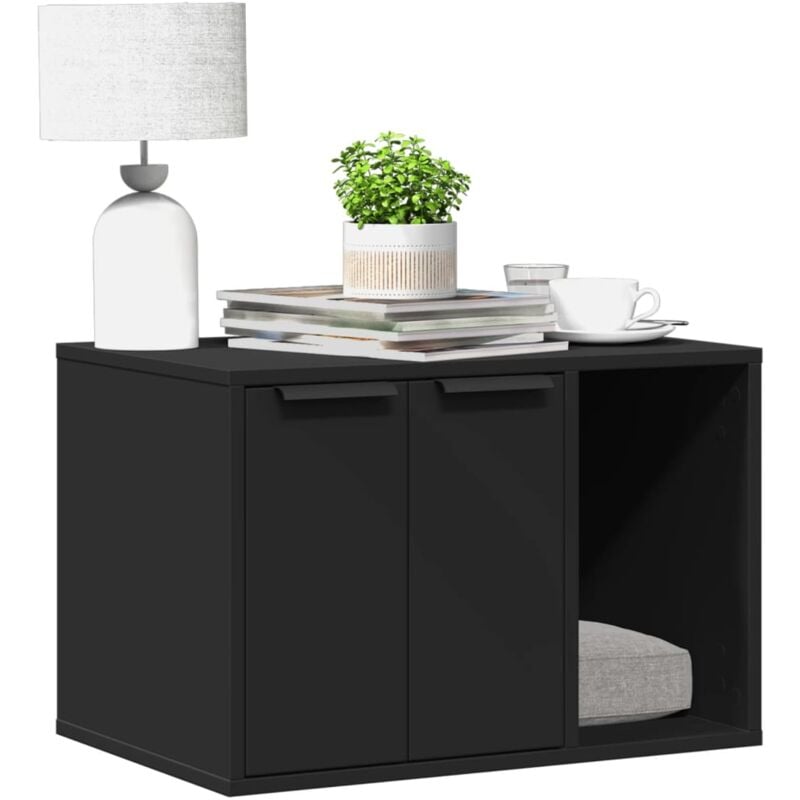 Recinto per Lettiera per Gatti Nero 60x40x40 cm in Truciolato