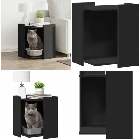Recinto per Lettiera per Gatti Nero 60x40x40 cm in Truciolato - Lettiera per gatti - Cuccia per gatti