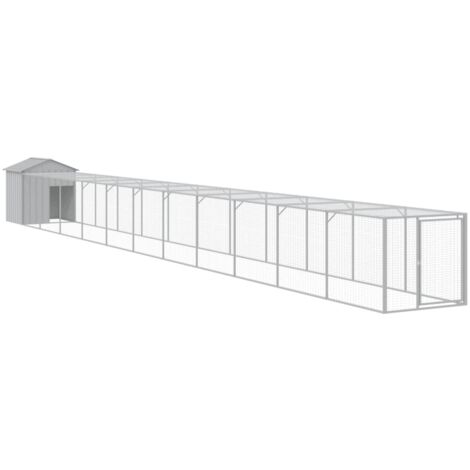 Recinto per pollaio con recinto per galline con cortile libero 117 x 1221 x 123 cm in acciaio zincato grigio 020043957