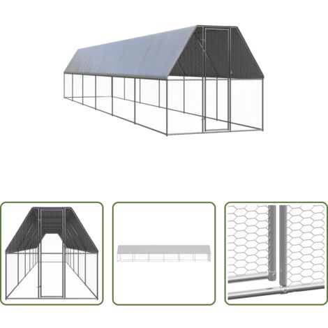 Recinto per polli -  Gabbia per Polli da Esterno 2x12x2 m in Acciaio Zincato