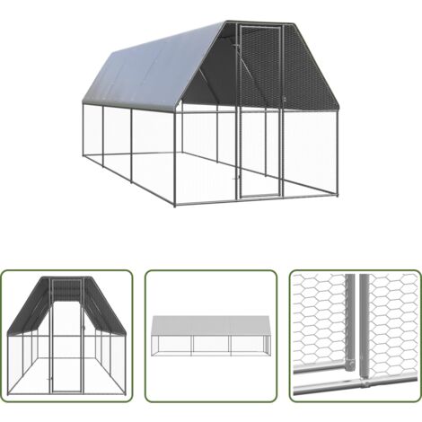 Recinto per polli -  Gabbia per Polli da Esterno 2x6x2 m in Acciaio Zincato