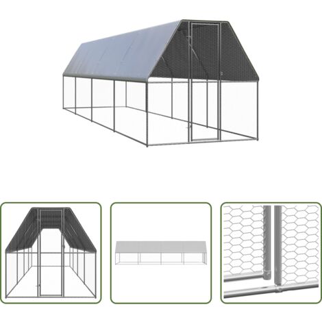 Recinto per polli -  Gabbia per Polli da Esterno 2x8x2 m in Acciaio Zincato