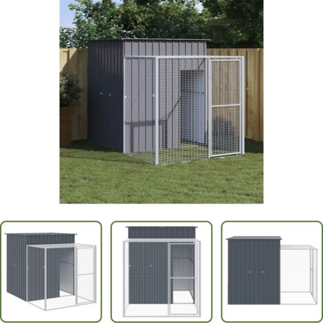 Recinto per polli -  Pollaio con Area Corsa Antracite 165x251x181 cm Acciaio Zincato