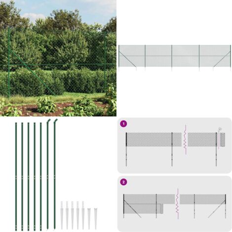 Recinzione a Rete con Picchetti Ancoraggio Verde 1,4x10 m - Recinzione per animali - Recinzione in acciaio