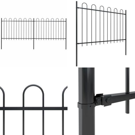 Recinzione da Giardino con Parte Superiore ad Anello in Acciaio 359x120 cm Nera - Recinzione in acciaio - Recinzione decorativa