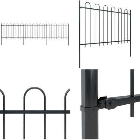 Recinzione da Giardino con Parte Superiore ad Anello in Acciaio 537x120 cm Nera - Recinzione in acciaio - Recinzione decorativa