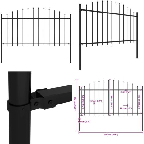Recinzione da Giardino con Punta a Lancia in Acciaio 170x150 cm Nero - Recinzione in acciaio - Recinzione con punta a lancia