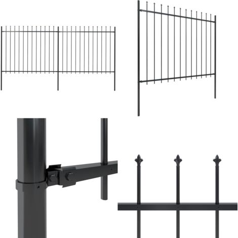 Recinzione da Giardino con Punta a Lancia in Acciaio 359x150 cm Nero - Recinzione in acciaio - Recinzione decorativa