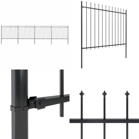 Recinzione da Giardino con Punta a Lancia in Acciaio 714,5x150 cm Nero - Recinzione in acciaio - Recinzione decorativa