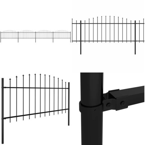 Recinzione da Giardino con Punta a Lancia in Acciaio 714,5x75 cm Nero - Recinzione in acciaio - Recinzione con punte a lancia