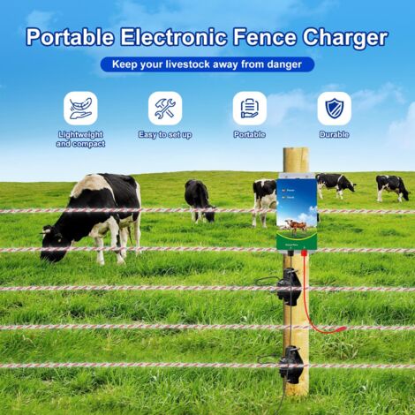 Recinzione elettrica per bestiame da 10 km, elettrificatore per recinzioni elettriche, regolatore ad alta tensione per recinzioni per pecore, bovini, cavalli e pollame, strumento energizzante