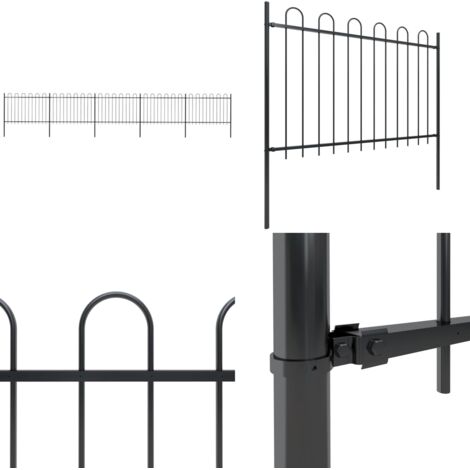 Recinzione Giardino con Punta Tonda in Acciaio 8,5x1,2 m Nera - Recinzione in acciaio - Recinzione decorativa