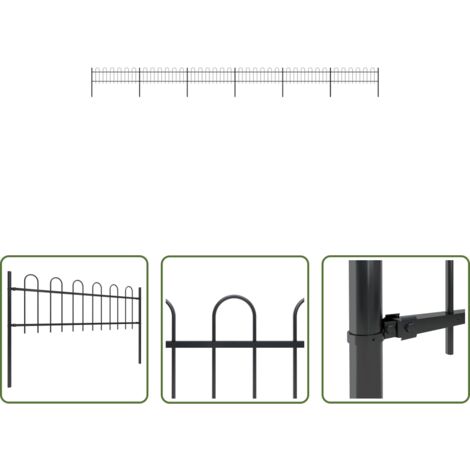 Recinzione in acciaio -  Recinzione da Giardino con Parte Superiore ad Anello in Acciaio 1070x60 cm Nera