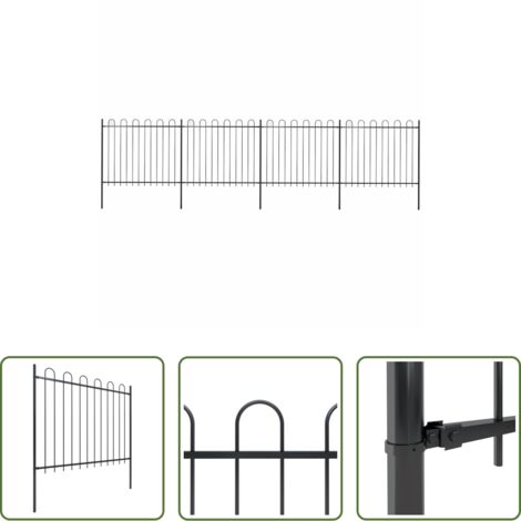 Recinzione in acciaio -  Recinzione da Giardino con Parte Superiore ad Anello in Acciaio 714,5x150 cm Nero