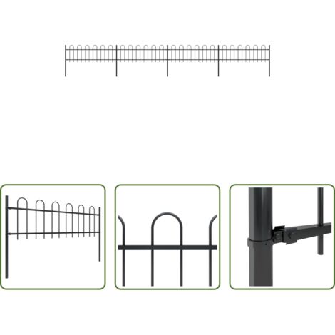 Recinzione in acciaio -  Recinzione da Giardino con Parte Superiore ad Anello in Acciaio 714,5x60 cm Nero