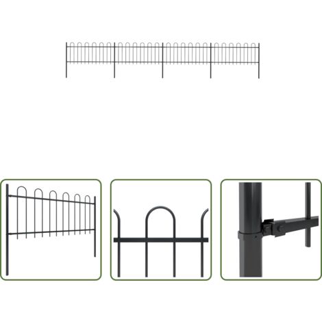 Recinzione in acciaio -  Recinzione da Giardino con Parte Superiore ad Anello in Acciaio 714,5x80 cm Nero