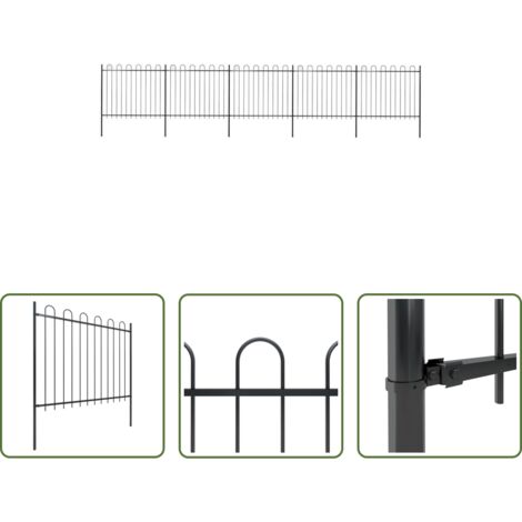 Recinzione in acciaio -  Recinzione da Giardino con Parte Superiore ad Anello in Acciaio 892,5x150 cm Nero