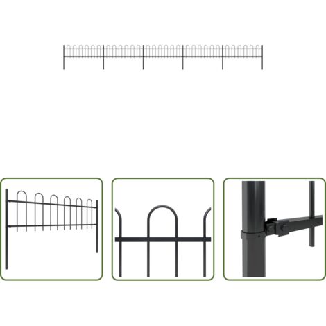 Recinzione in acciaio -  Recinzione da Giardino con Parte Superiore ad Anello in Acciaio 892,5x60 cm Nero