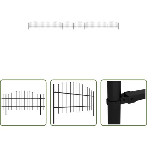 Recinzione in acciaio -  Recinzione da Giardino con Punta a Lancia in Acciaio 1426x100 cm Nera