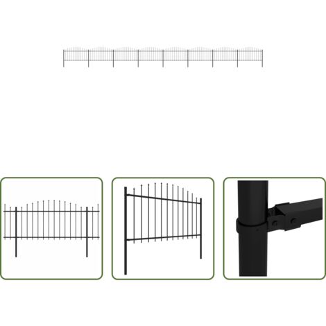 Recinzione in acciaio -  Recinzione da Giardino con Punta a Lancia in Acciaio 1426x150 cm Nero