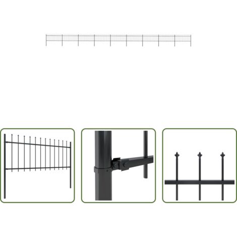 Recinzione in acciaio -  Recinzione da Giardino con Punta a Lancia in Acciaio 1603,5x80 cm Nero