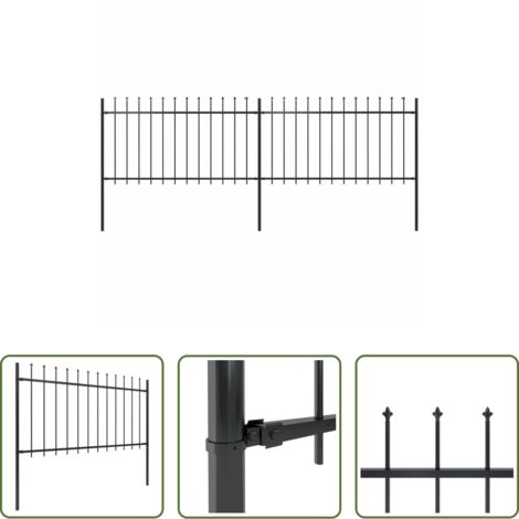 Recinzione in acciaio -  Recinzione da Giardino con Punta a Lancia in Acciaio 359x100 cm Nero