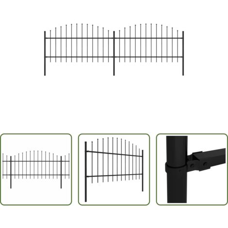 Recinzione in acciaio -  Recinzione da Giardino con Punta a Lancia in Acciaio 359x125 cm Nero