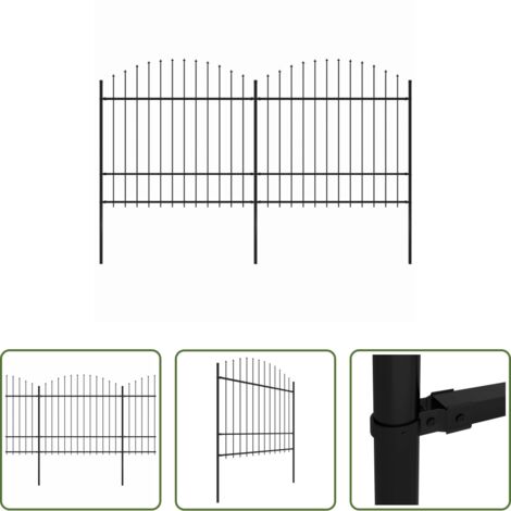 Recinzione in acciaio -  Recinzione da Giardino con Punta a Lancia in Acciaio 359x175 cm Nero
